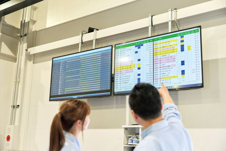 社内各所に設置されている大型モニター